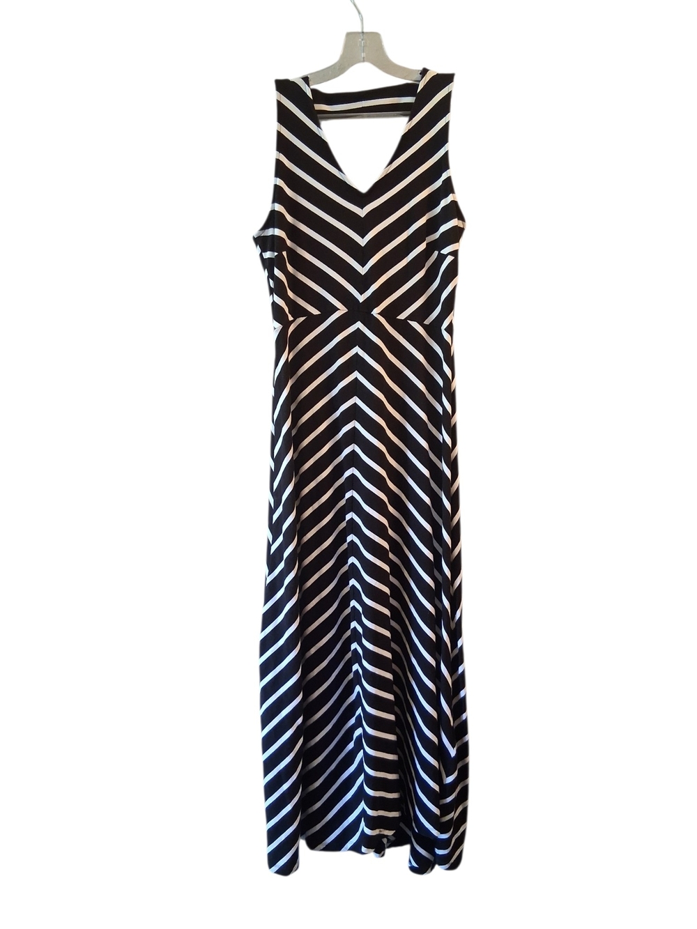 Talbots Black & White V-Neck Striped Maxi Dress Size M Preppy Feminine - Picture 3 of 7